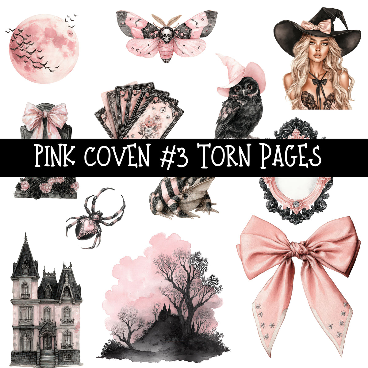 Pink Coven Torn Pages UV DTF Decal sheets 7 Designs available