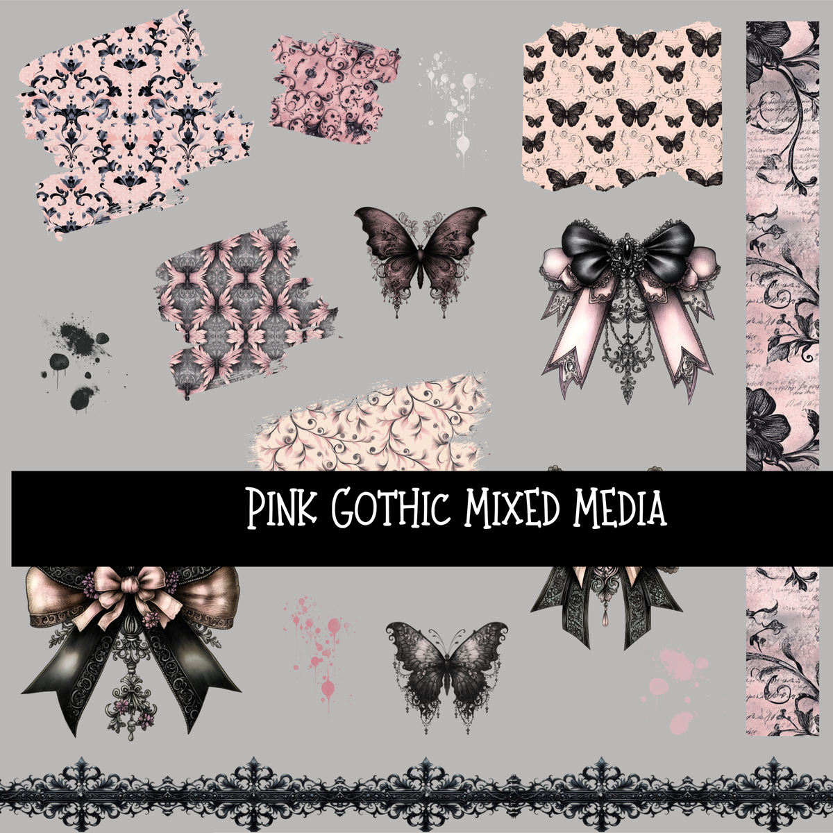 Pink Gothic Mixed Media - UV DTF Decal sheet