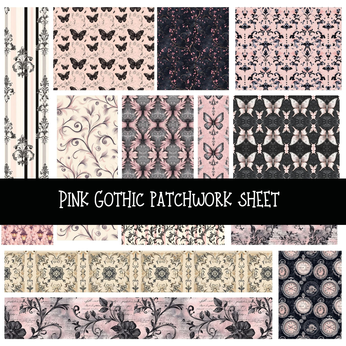 Pink Gothic Patchwork precut vinyl sheet available in 12x12 or 6x6 sizes