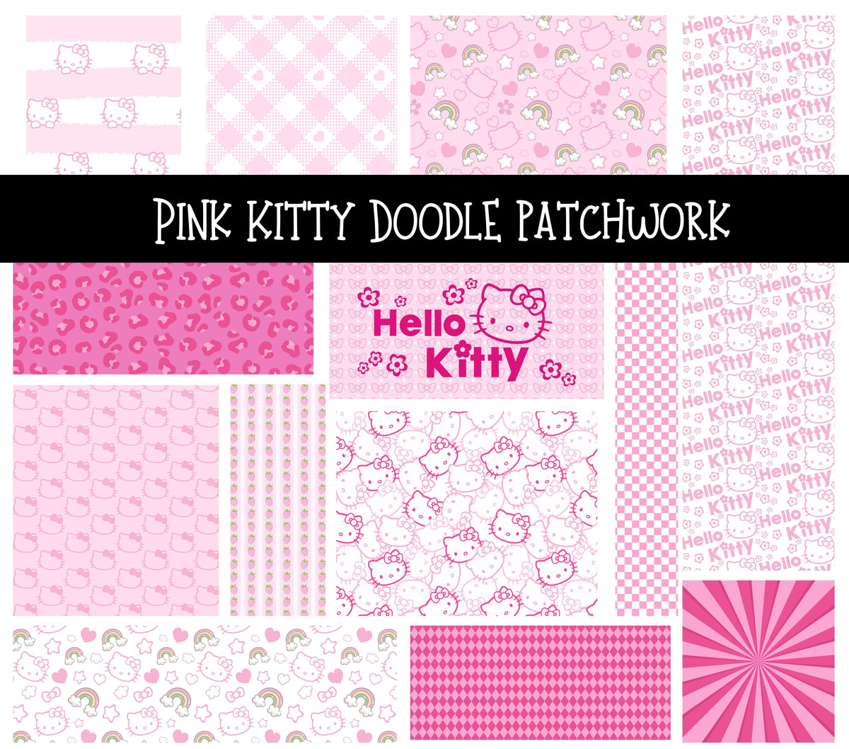 Pink Kitty Doodle Patchwork Set
