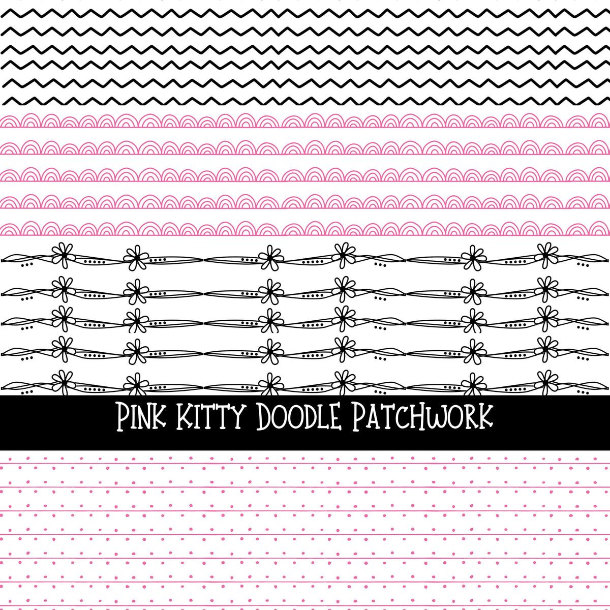 Pink Kitty Doodle Patchwork Set