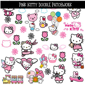 Pink Kitty Doodle Patchwork Set