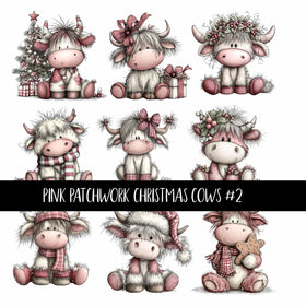 Pink Patchwork Cows Christmas UV Decal sheets 3 to choose from