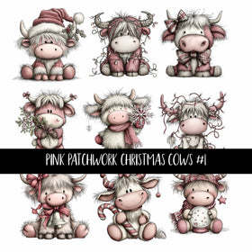 Pink Patchwork Cows Christmas UV Decal sheets 3 to choose from