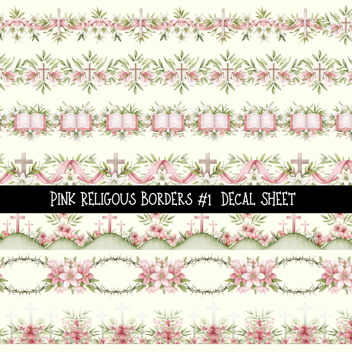 Pink Religious Borders- Uv Dtf Decal Sheet