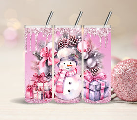 Pink Snowman Vinyl tumbler wrap