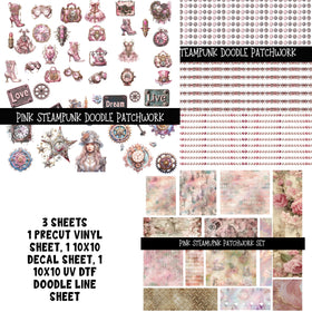 Pink Steampunk Doodle Patchwork Set