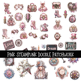 Pink Steampunk Doodle Patchwork Set