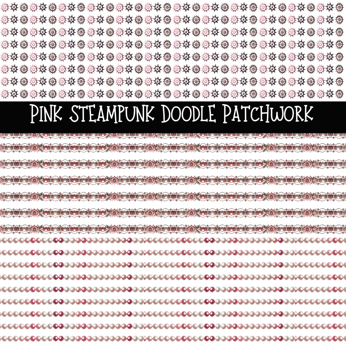 Pink Steampunk Doodle Patchwork Set