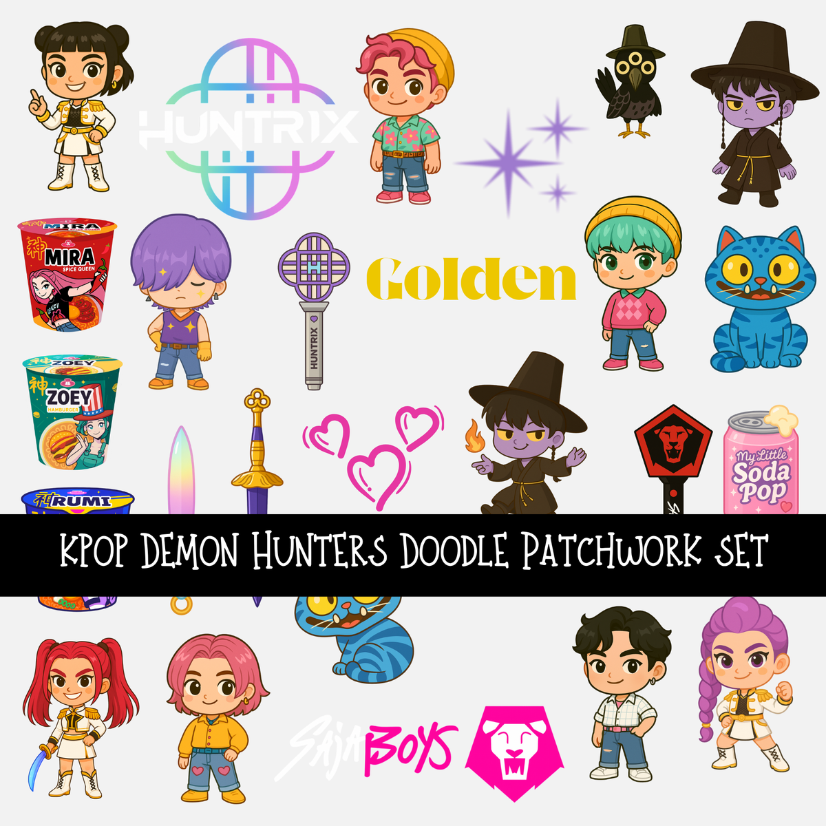 Kpop Demon Hunters Doodle Patchwork Set
