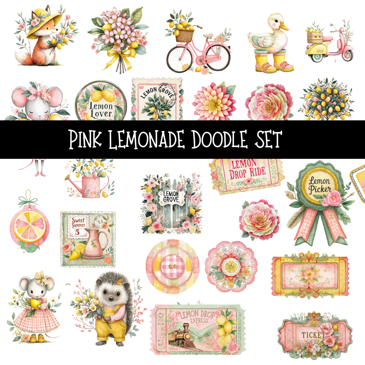 Pink Lemonade Doodle Patchwork Set