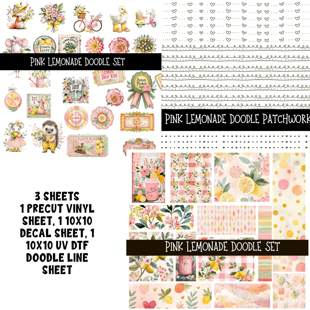 Pink Lemonade Doodle Patchwork Set