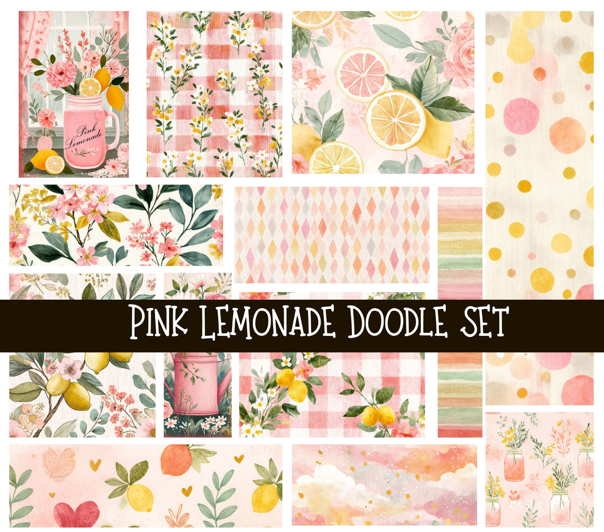 Pink Lemonade Doodle Patchwork Set