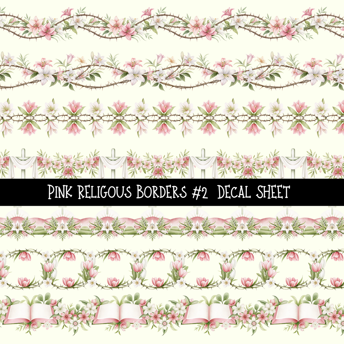 Pink Religious Borders- Uv Dtf Decal Sheet