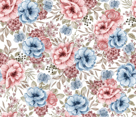 Pink and Blue Watercolor Florals 20 or 30 oz Skinny Adhesive Vinyl Wrap