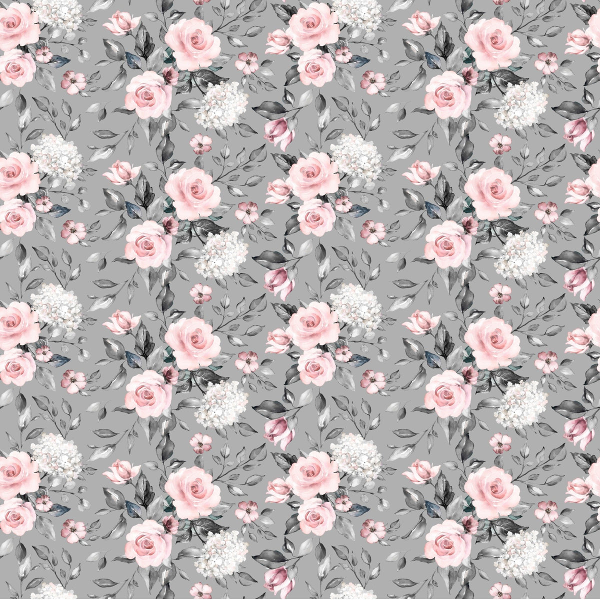 Pink Flowers On Gray - Adhesive Vinyl