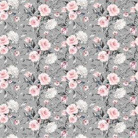 Pink Flowers On Gray - Adhesive Vinyl