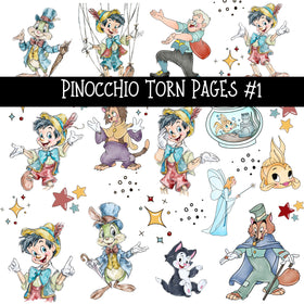Pinocchio Torn Pages UV DTF Decal sheets 5 Designs available
