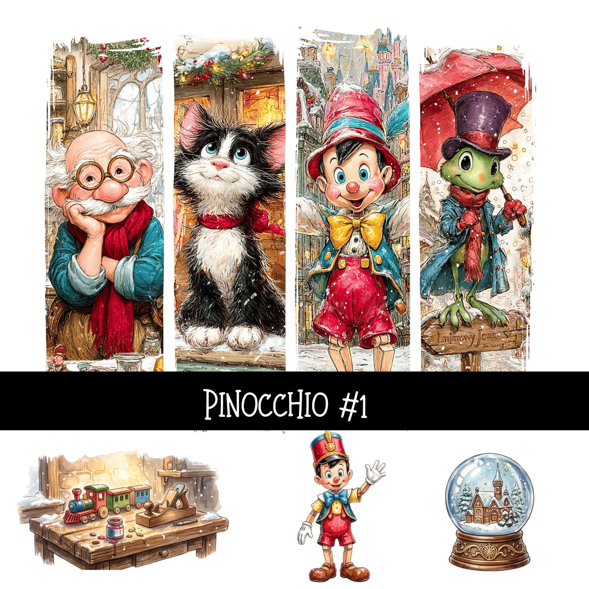 Pinocchio Torn Pages UV DTF Decal sheets 5 Designs available