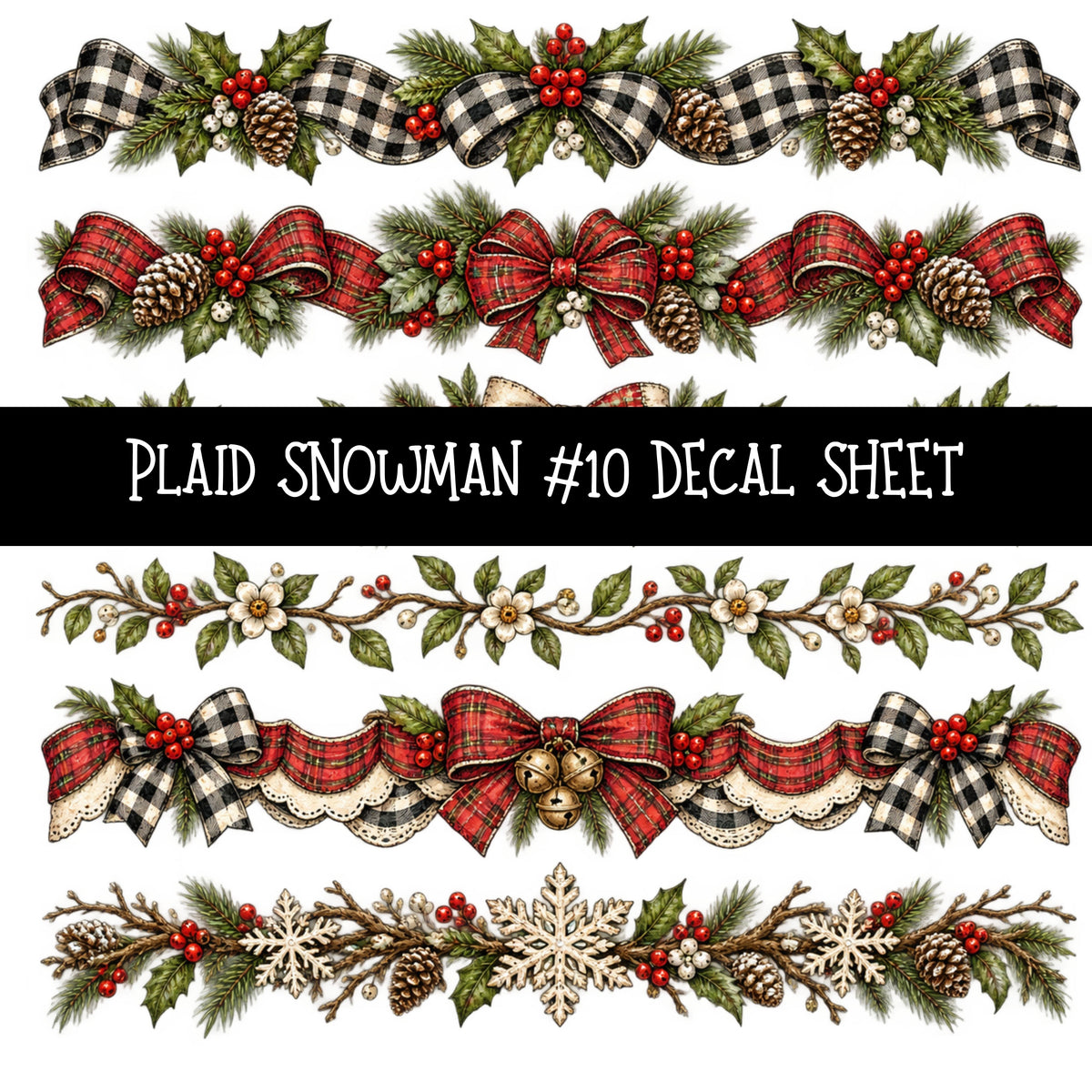 Plaid Snowmen UV DTF Decal sheets 12 Designs available