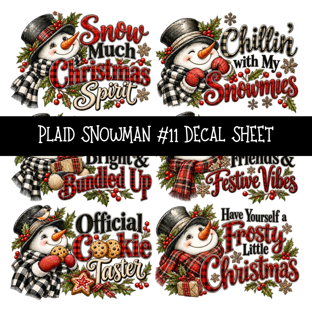 Plaid Snowmen UV DTF Decal sheets 12 Designs available