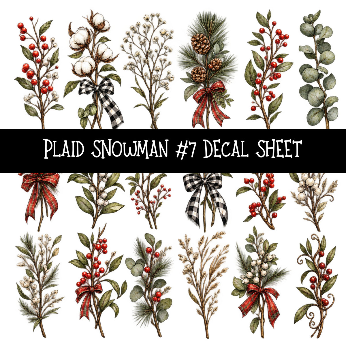 Plaid Snowmen UV DTF Decal sheets 12 Designs available