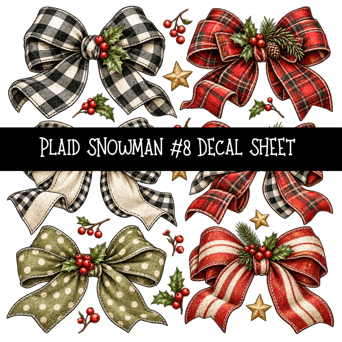 Plaid Snowmen UV DTF Decal sheets 12 Designs available