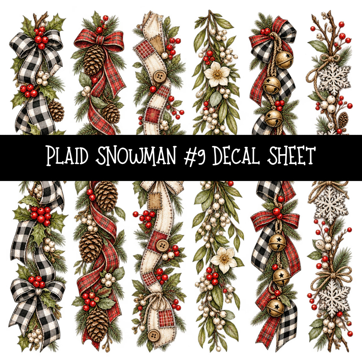 Plaid Snowmen UV DTF Decal sheets 12 Designs available