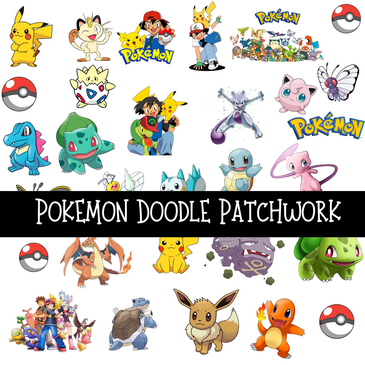 Pokemon UV DTF Doodle Patchwork Set