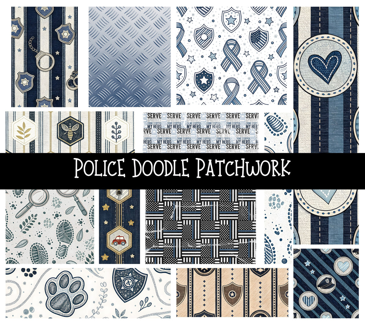 Police Doodle Patchwork Set