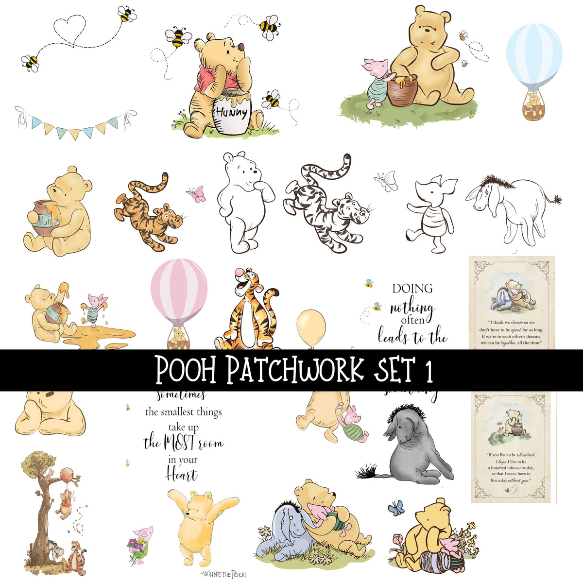 Pooh Doodle Patchwork Set #1