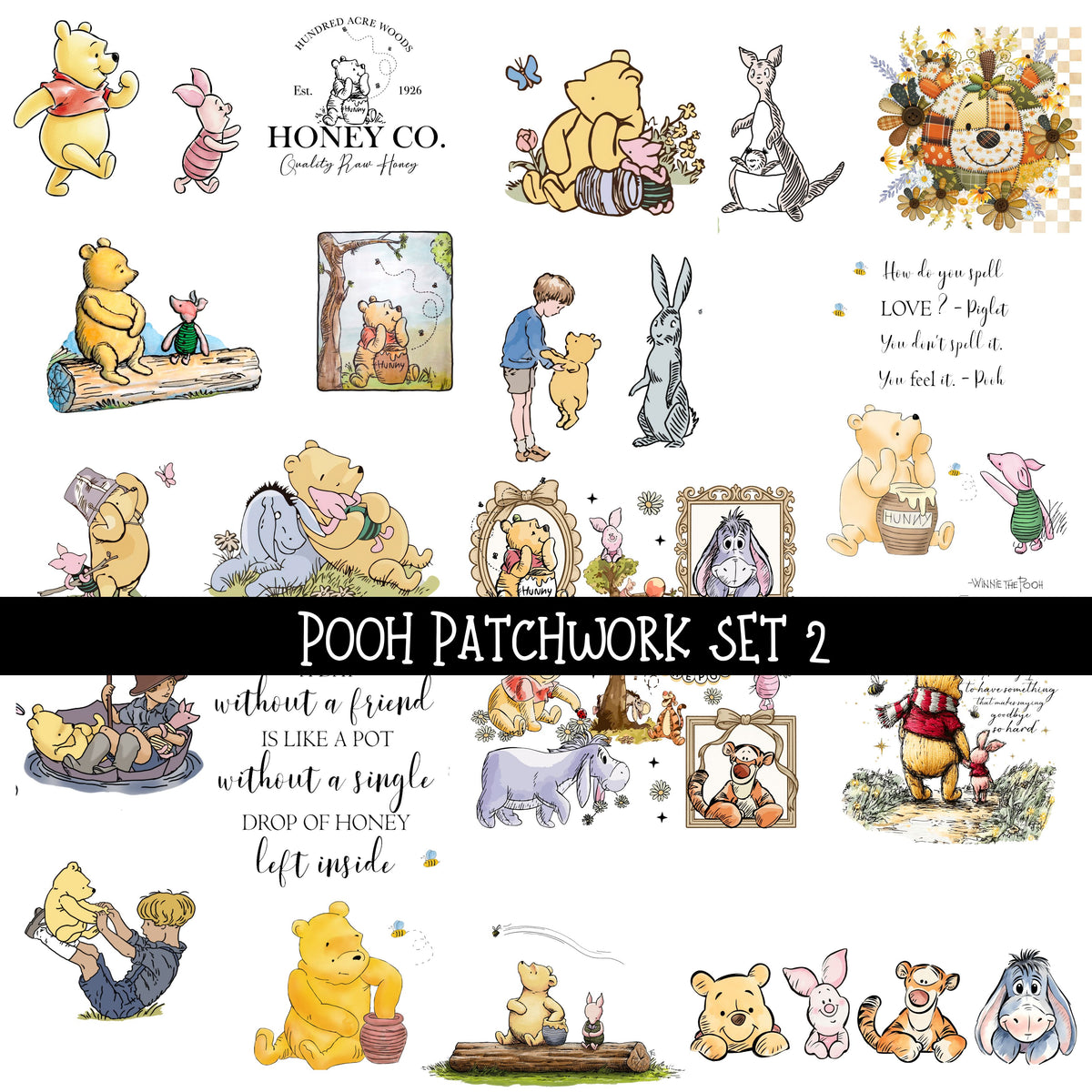 Pooh Doodle Patchwork Set #2