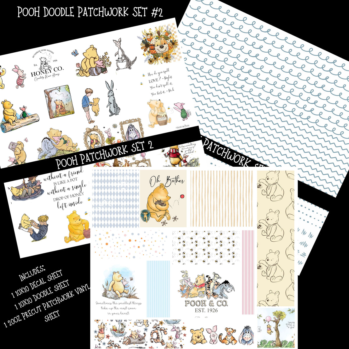 Pooh Doodle Patchwork Set #2