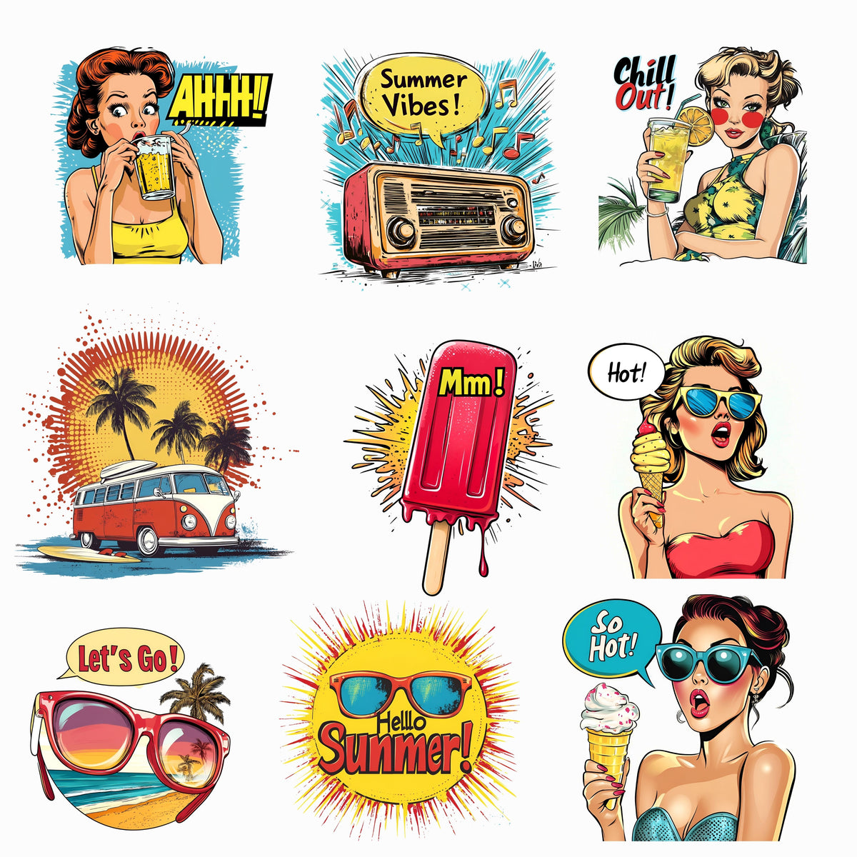 Pop Art UV DTF Decal Sheets-5 Design Options