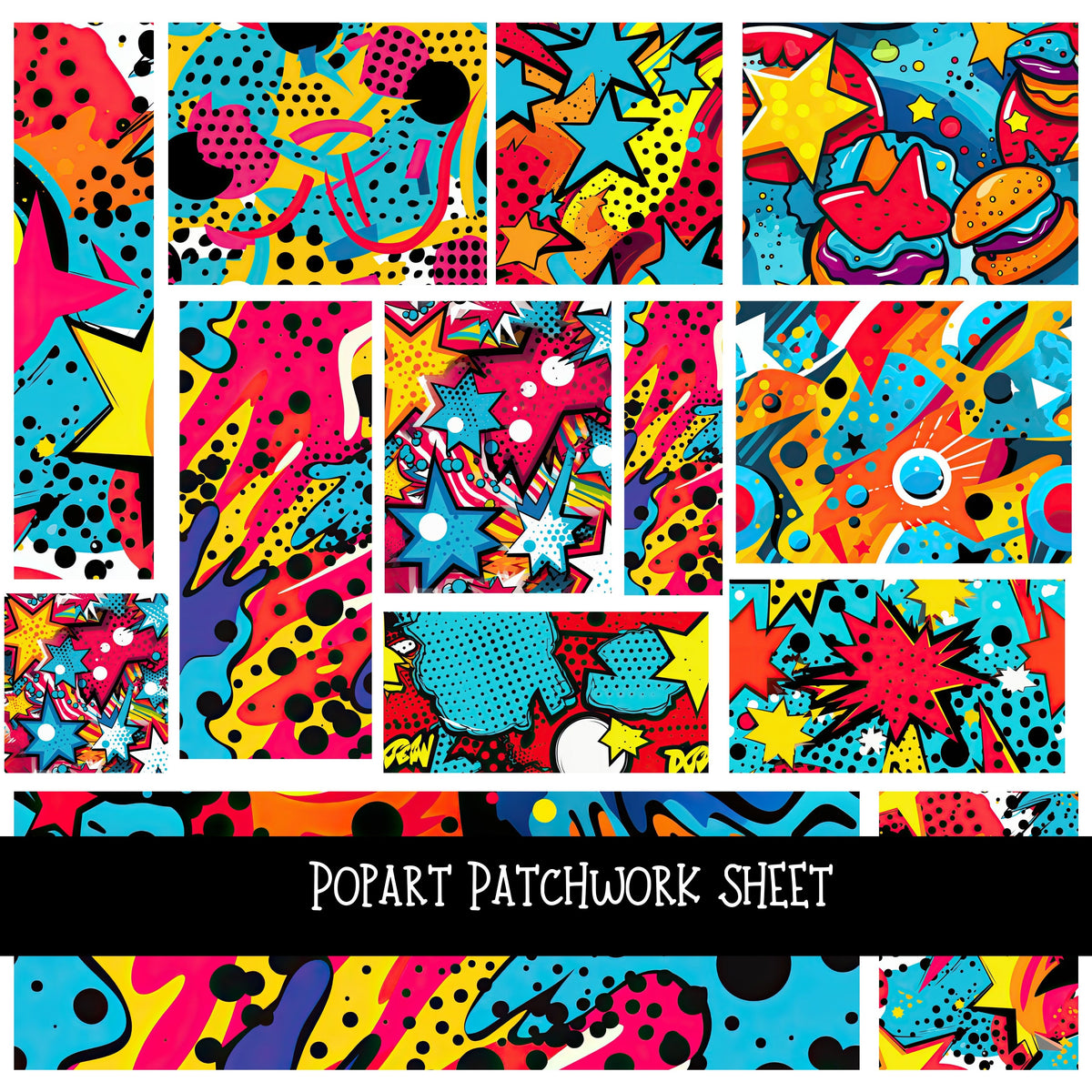Pop Art Patchwork precut vinyl sheet available in 12x12 or 6x6 sizes