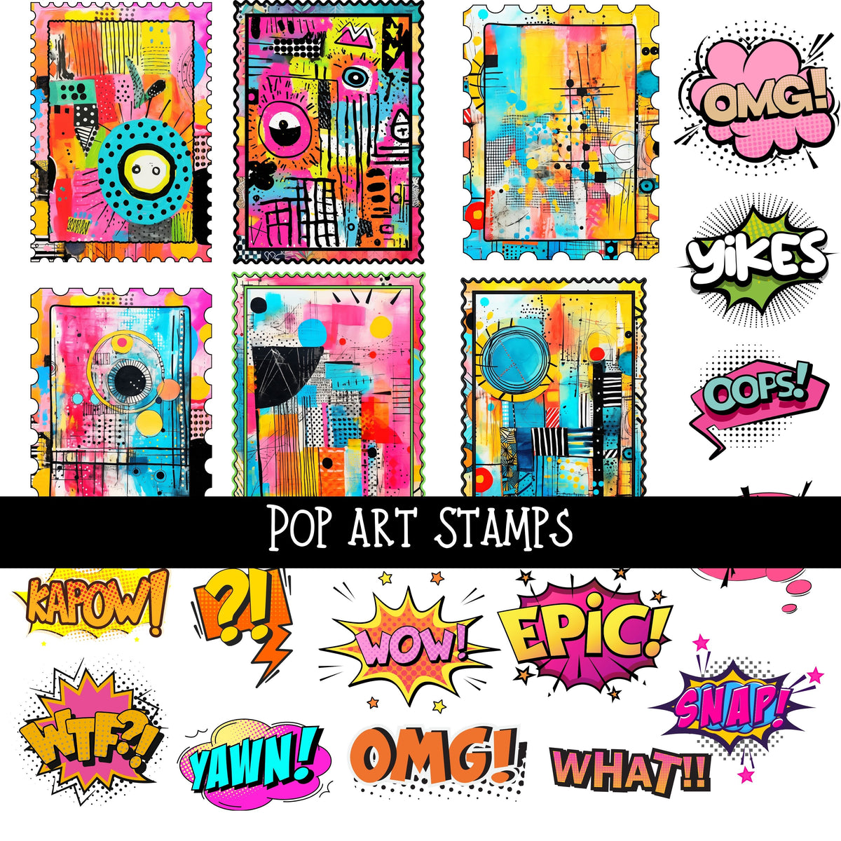 Pop Art Stamps UV DTF Decal sheet