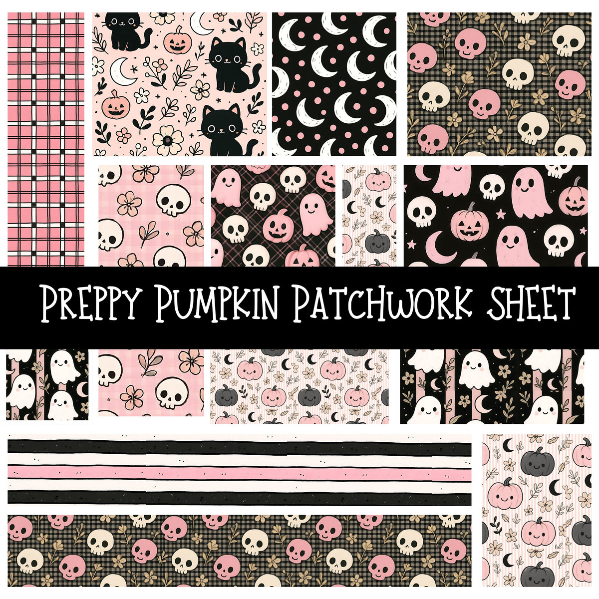 Preppy Pumpkin Patchwork precut vinyl sheet available in 12x12 or 6x6 sizes