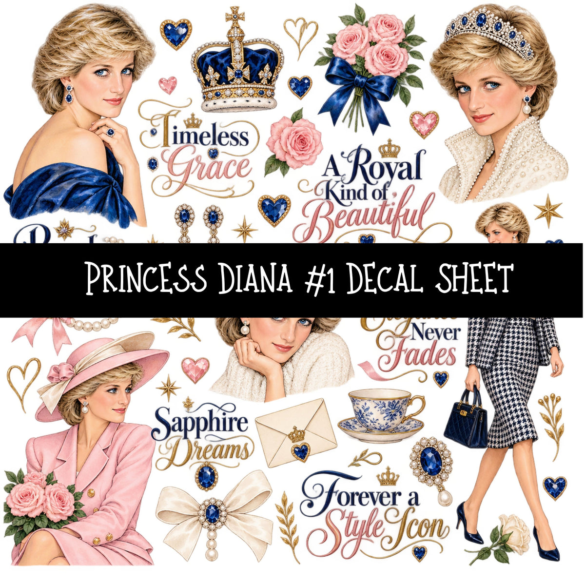 Princess Diana UV DTF Decal sheets 9 Designs available