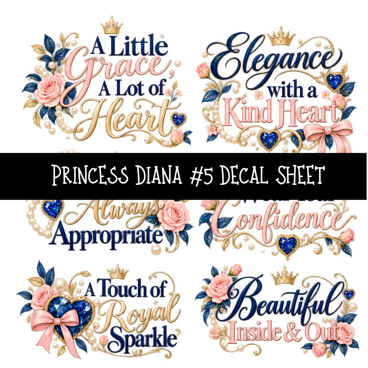 Princess Diana UV DTF Decal sheets 9 Designs available