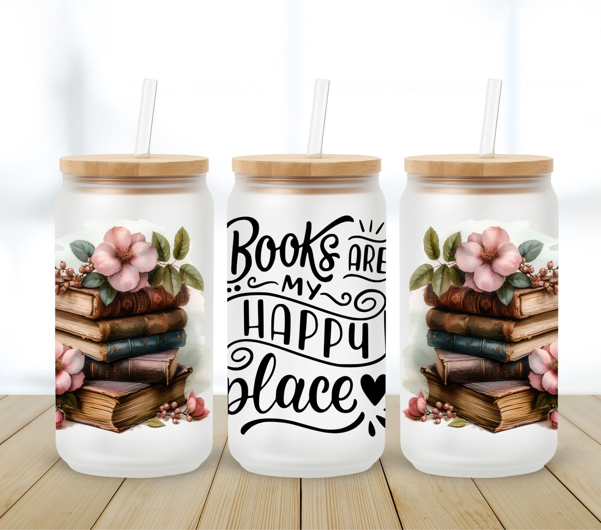 Books are my Happy Place UV DTF 16oz Libbey wrap