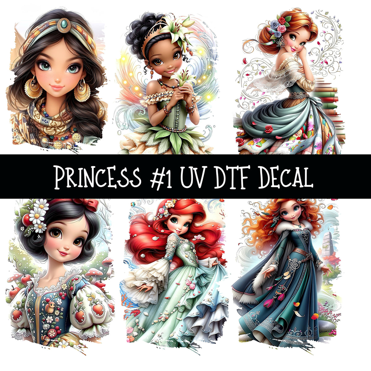 Princess Torn Pages UV DTF Decal sheets 2 Designs available