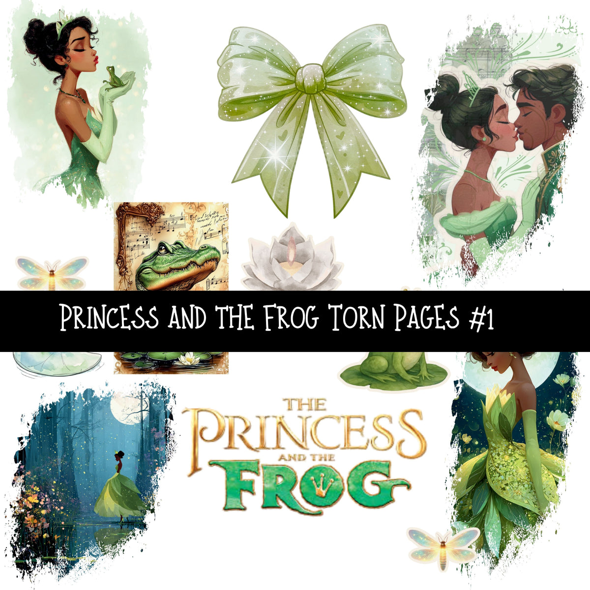 Princess and the Frog torn pages UV DTF Decal sheets 2 Designs available