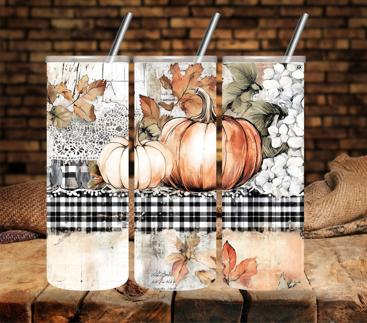 Pumpkin Plaid vinyl tumbler wraps