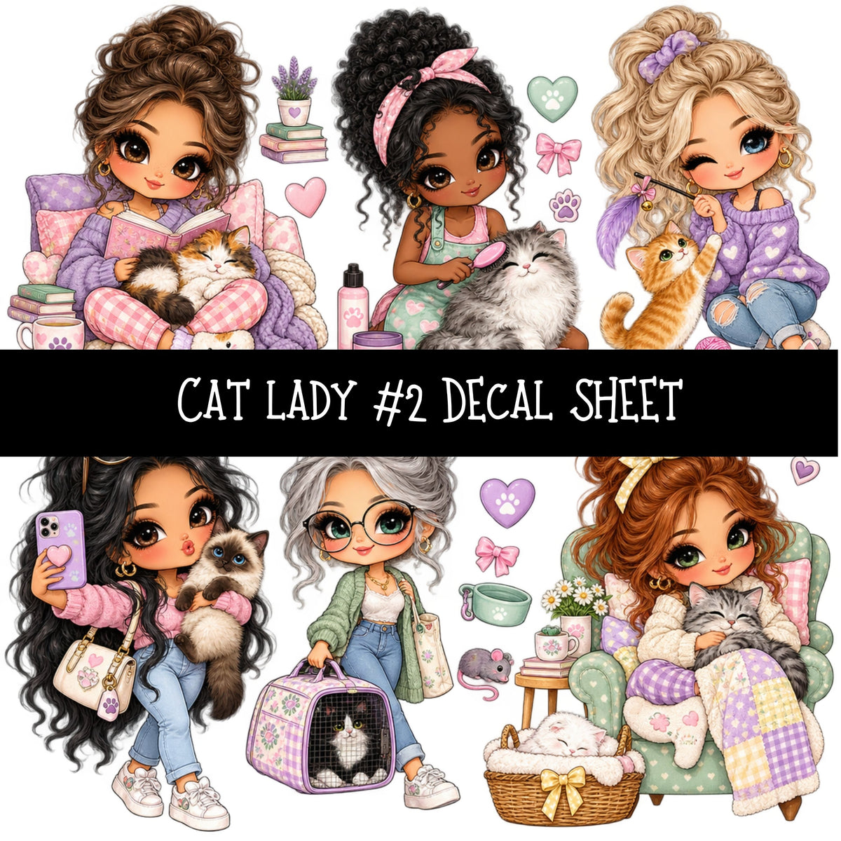 Cat Lady UV DTF Decal sheets 11 Designs available