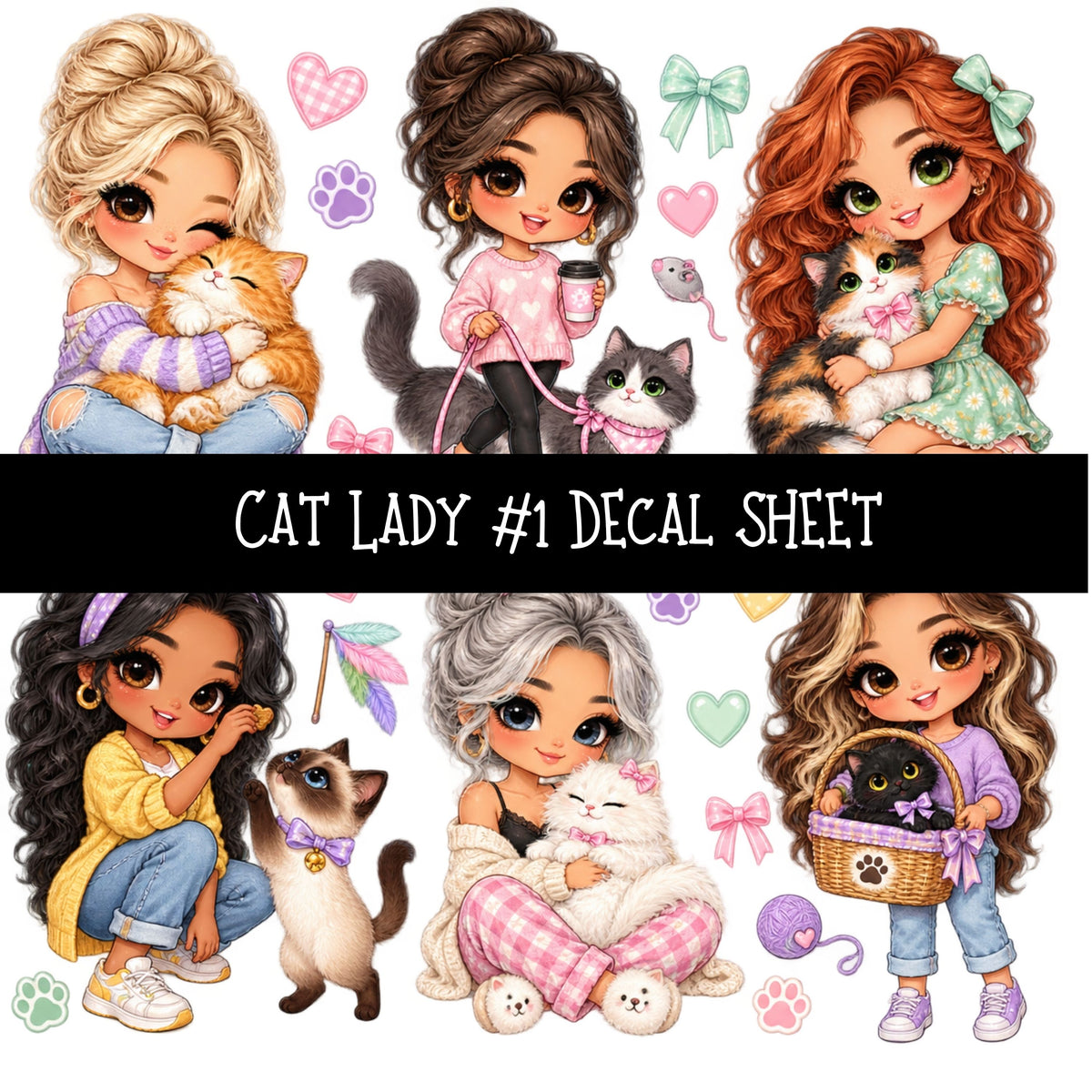 Cat Lady UV DTF Decal sheets 11 Designs available