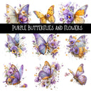 Purple butterflies and flowers UV DTF Decal sheet