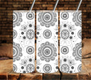 Whimsical Mandala Black UV DTF tumbler wraps 20oz skinny