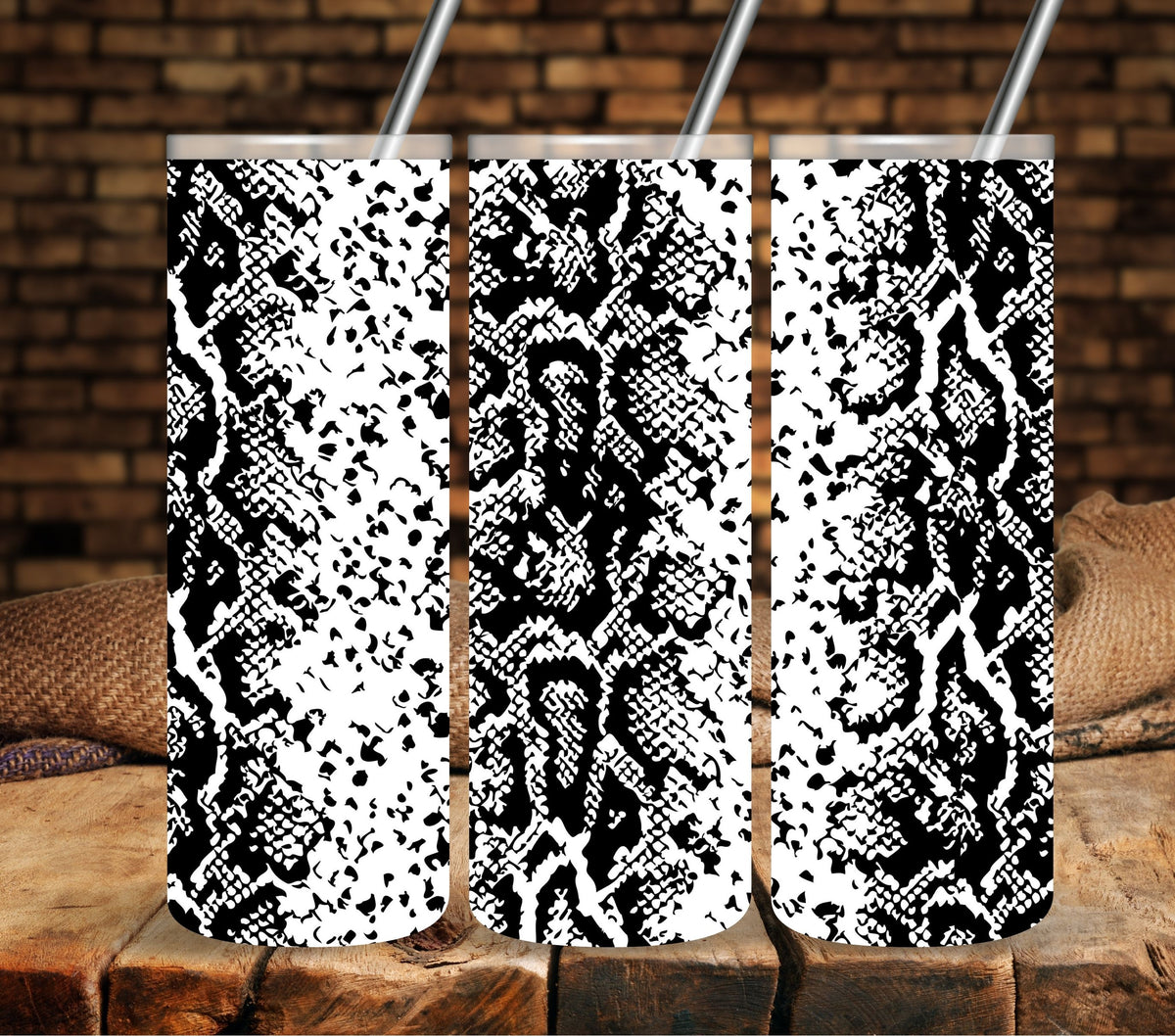 Snakeskin Black UV DTF tumbler wraps 20oz skinny