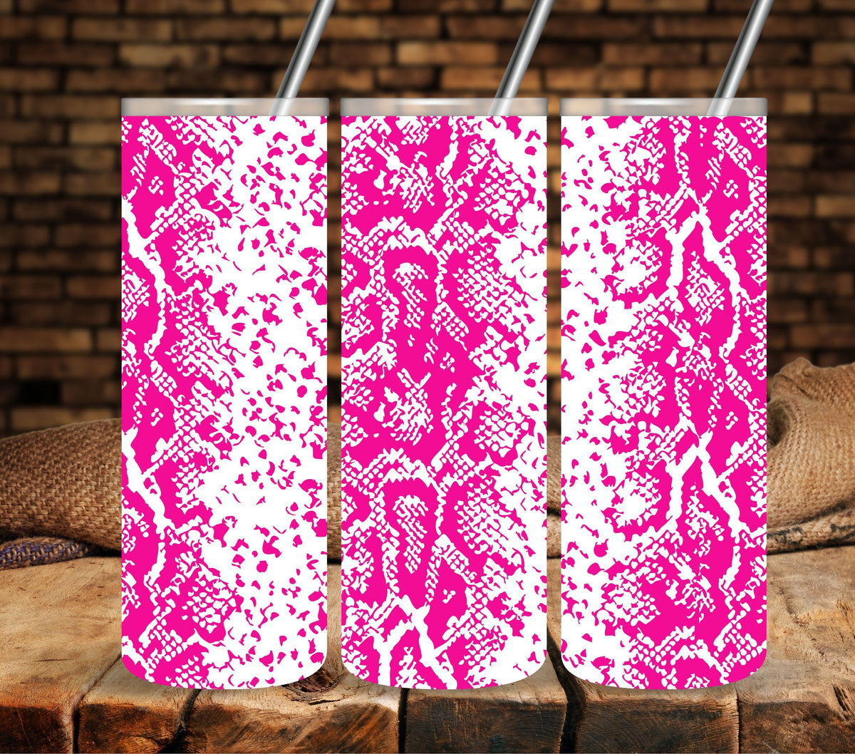Snakeskin Hot Pink UV DTF tumbler wraps 20oz skinny