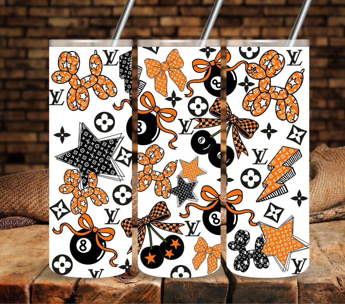 Luxury Balloon Dog Orange UV DTF tumbler wraps 20oz skinny